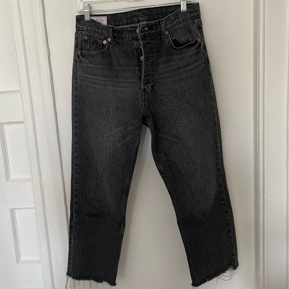 GAP Cheeky Straight High Rise jean. Size 30/10 P. Faded black wash.